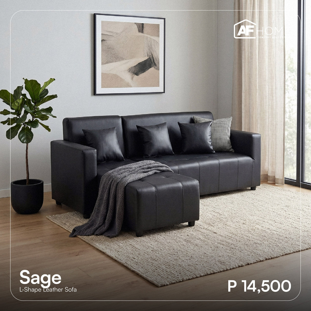 Sage L-Shape Leather Sofa Set