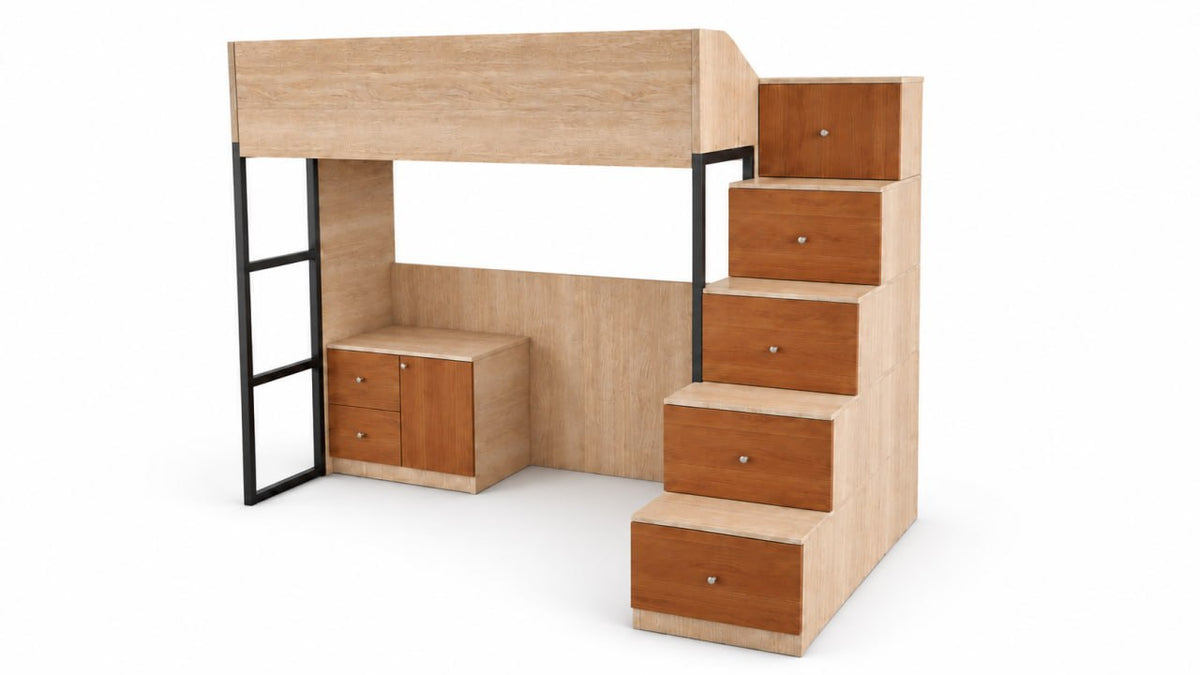 Cleo Loft Bed with Storage Cabinet and Storage Drawer Staircase