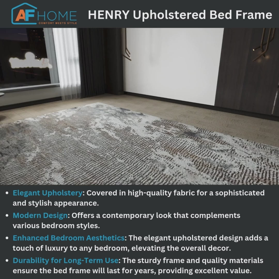 HENRY Upholstered Bed Frame + CLOUD MATTRESS FOAM 6 INCHES   | FREE WHITE SLEEPING PILLOW (BUY1,TAKE1) | HOME FEST