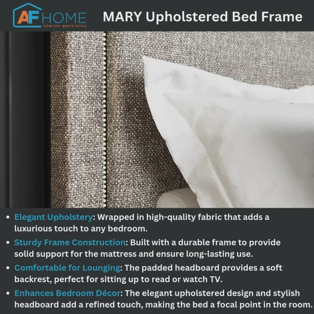 MARY Upholstered Bed Frame + CLOUD MATTRESS FOAM 6 INCHES   | FREE WHITE SLEEPING PILLOW (BUY1,TAKE1) | HOME FEST