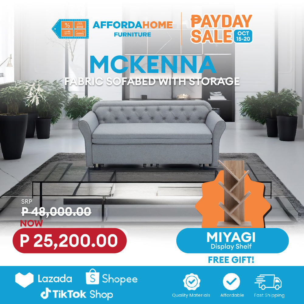 MCKENNA Fabric Sofabed with Storage | FREE MIYAGI DISPLAY SHELF | Payday Sale Furnigo