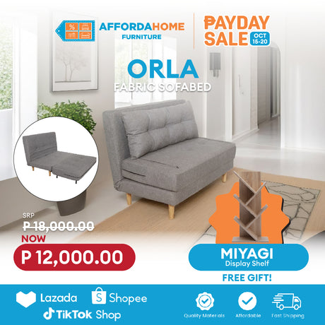 ORLA Fabric Sofa Bed | FREE MIYAGI DISPLAY SHELF | Payday Sale Furnigo