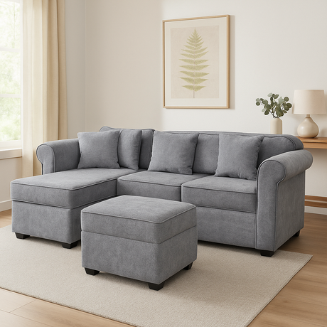 ROME L-SHAPE Fabric Sofa with Ottoman Affordahome