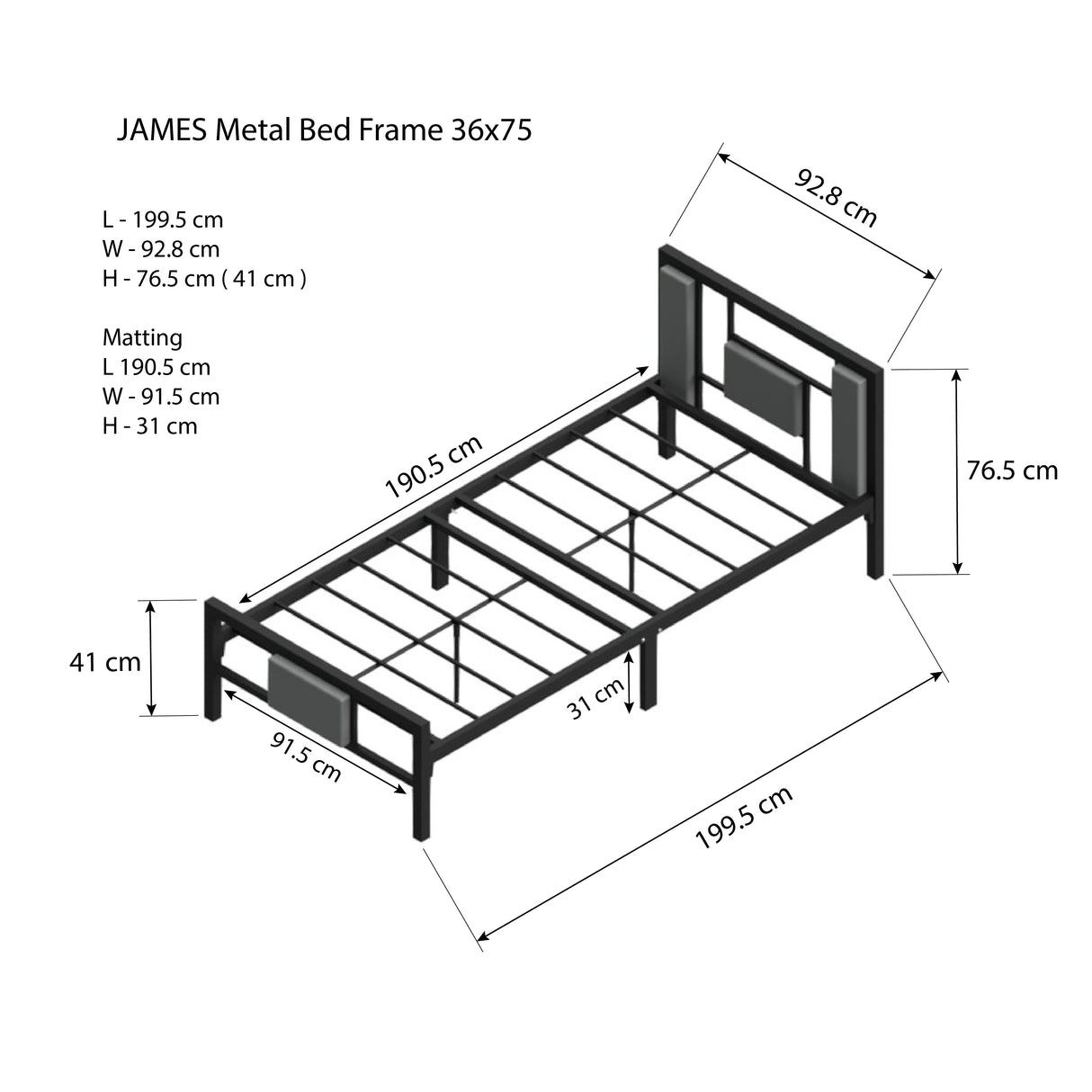 JAMES Single Metal Bed Frame Affordahome