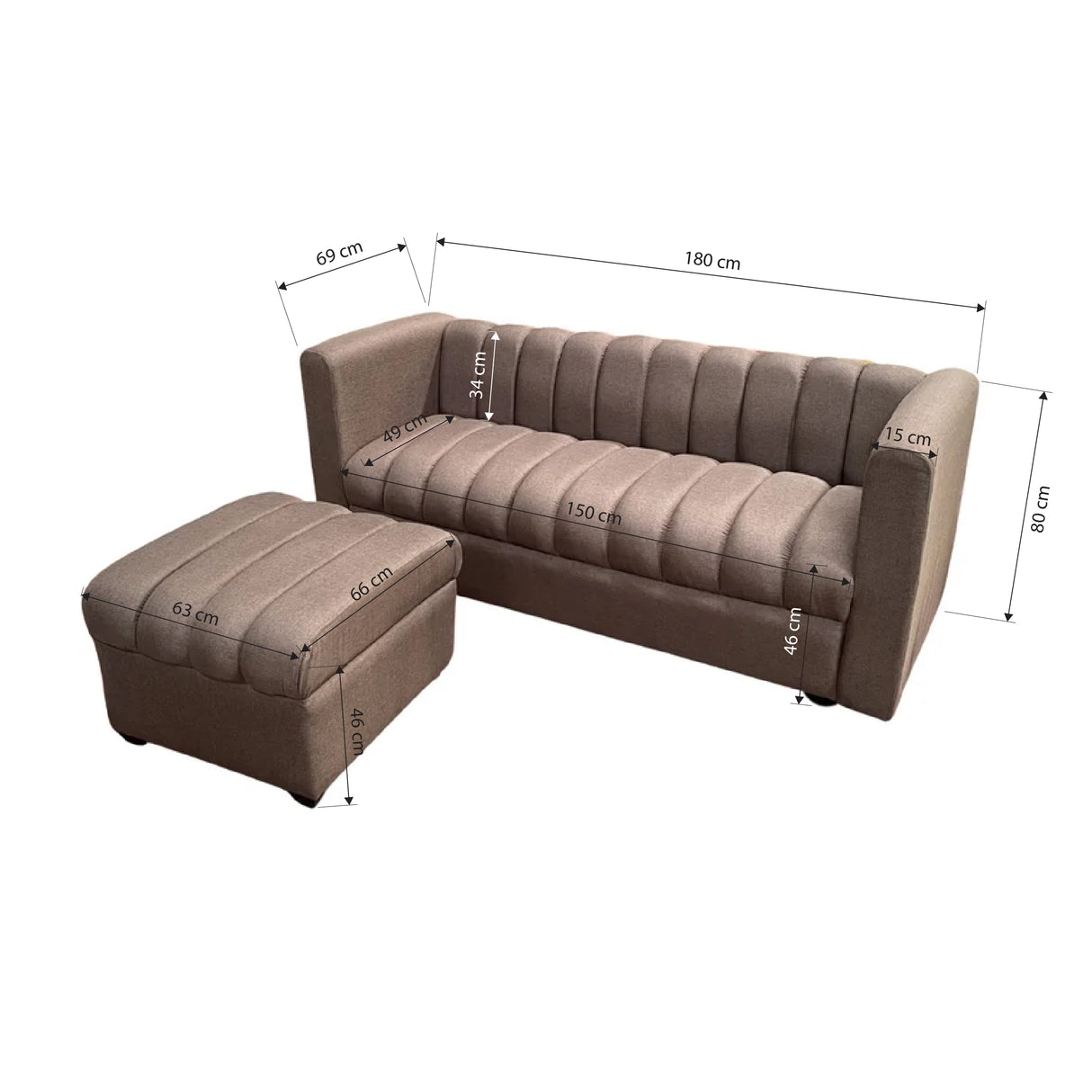 Yela 3-Seater Fabric Sofa with Ottoman Furnigo