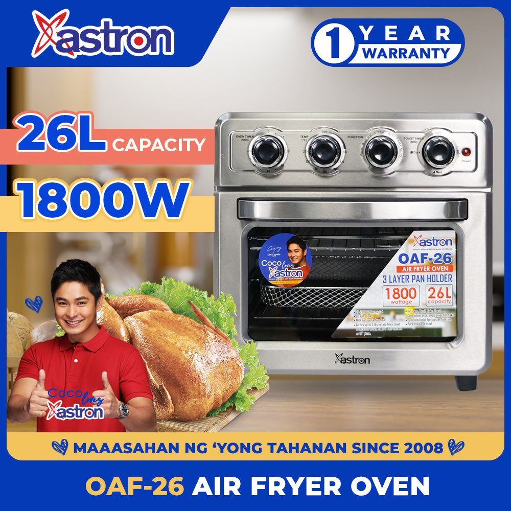 ASTRON OAF-26 Air Fryer Oven with Rotisserie | 26L capacity | 1800 watts | 3 Layer pan holder (Silver) Astron