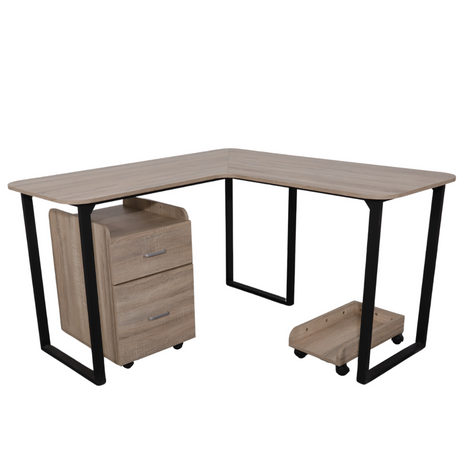 OXFORD L-Shape Office Table with CPU Tray and Mobile Cabinet Affordahome