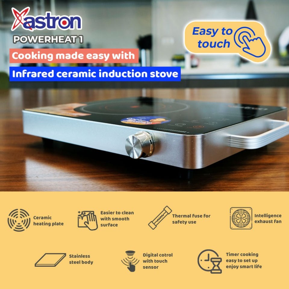 ASTRON POWERHEAT1 Infrared Ceramic Single-Burner Induction Stove Easy Touch Control Astron
