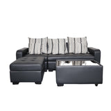 SALVE L-Shape Leather Sofa w/ Free 6 Throw Pillows Upholstered Glass-top Center Table and Ottoman Furnigo