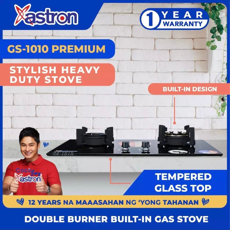 ASTRON GS-1010 Built-in Double Burner Gas Stove with Hob and Tempered Glass Top Astron