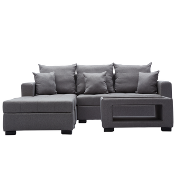 ANGELO Fabric Sofa Set with Ottoman and Glass Top Table AF Home