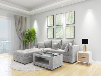 ANGELO Fabric Sofa Set with Ottoman and Glass Top Table AF Home
