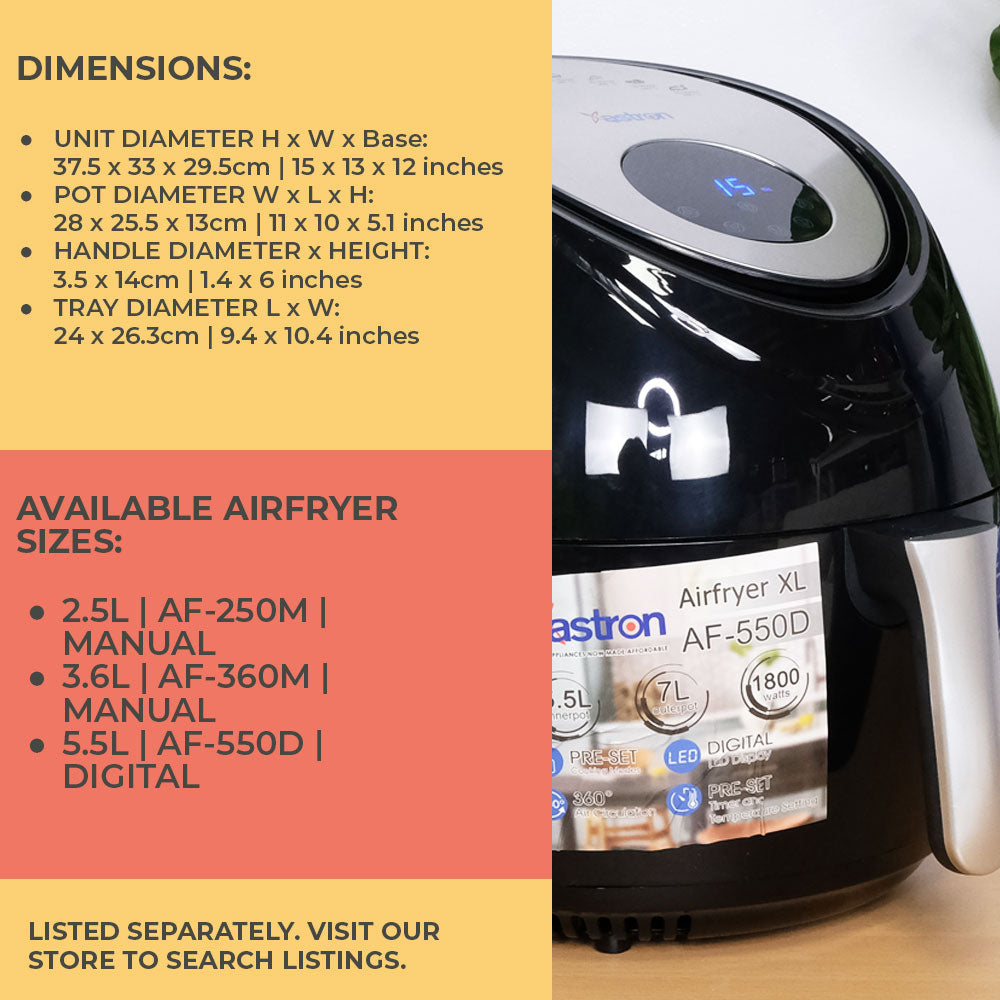 ASTRON AF-550D 5.5L INNERPOT, 7L OUTERPOT AIRFRYER, DIGITAL DISPLAY (1800W) Astron