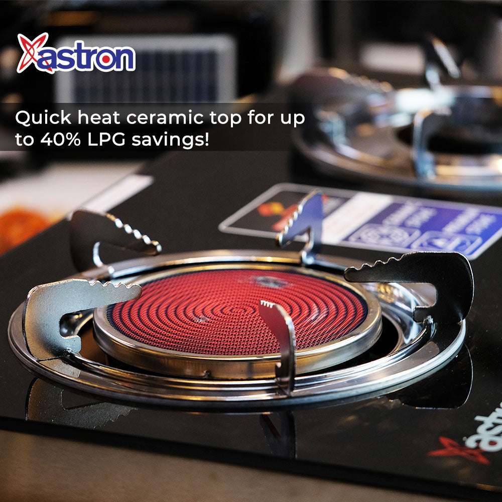 ASTRON DUAL FLAME Ceramic and Metal Double Burner Gas Stove with Tempered Glass Top infrared Burner Astron