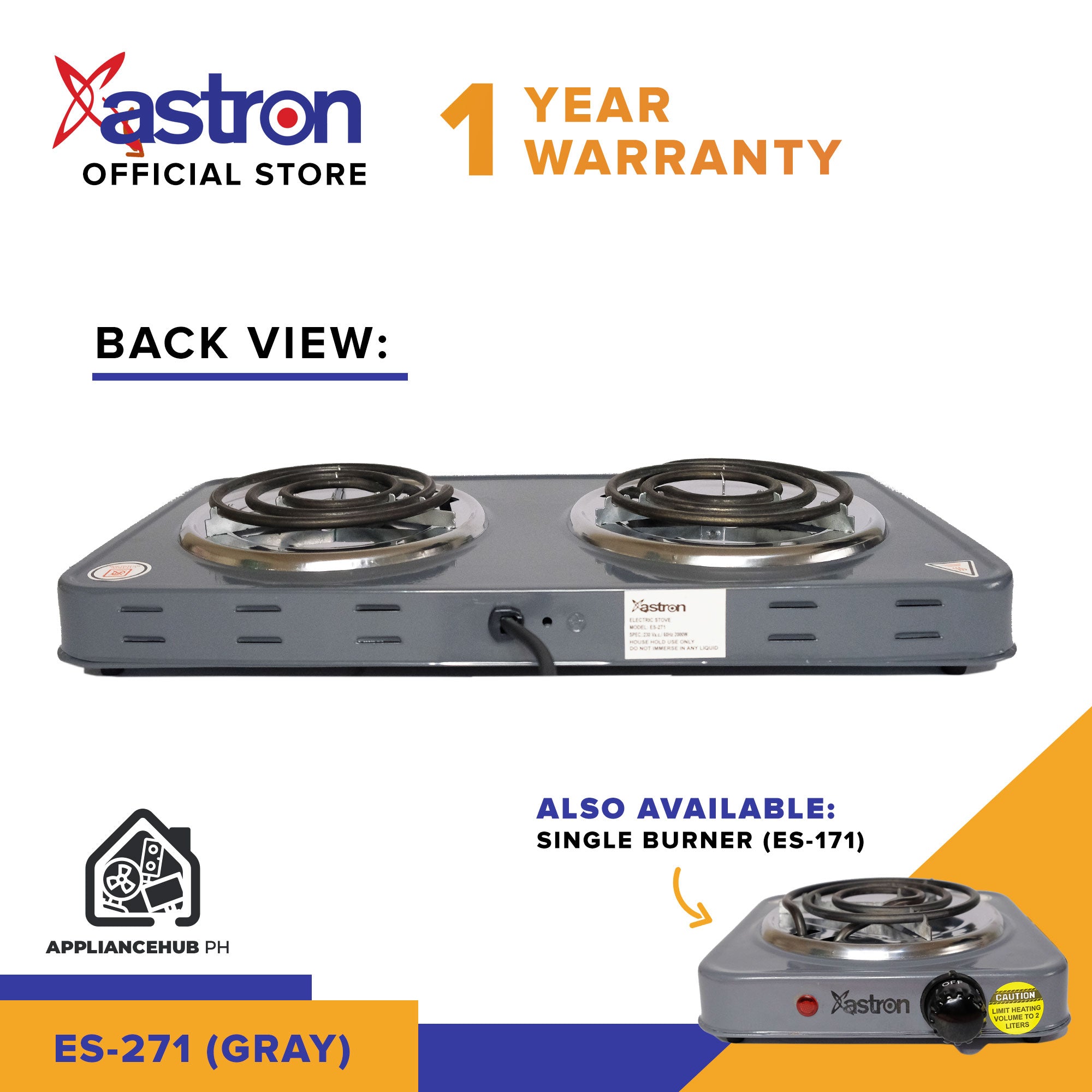 ASTRON ES-271 Double Burner Portable Electric Stove (Gray) (1000W x 2) Astron