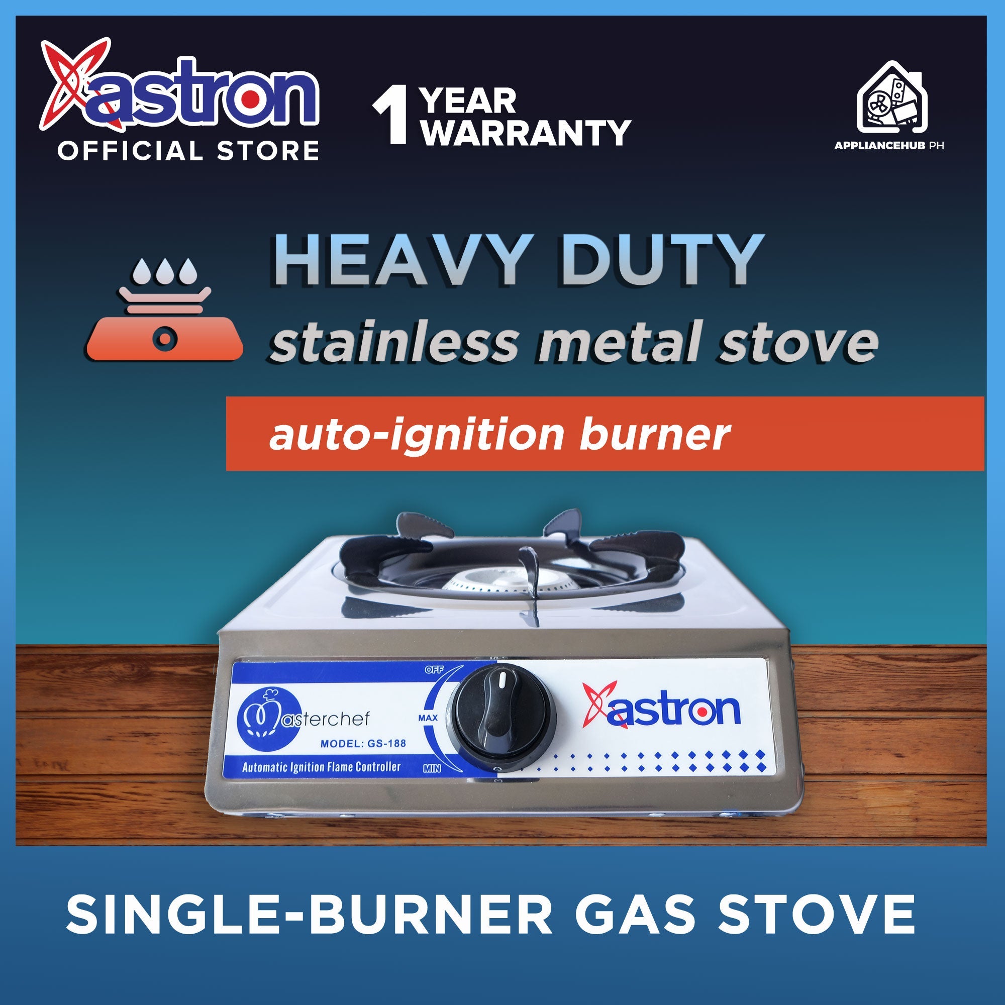 ASTRON GS-188 Heavy Duty Single Burner Gas Stove Stainless Body Astron