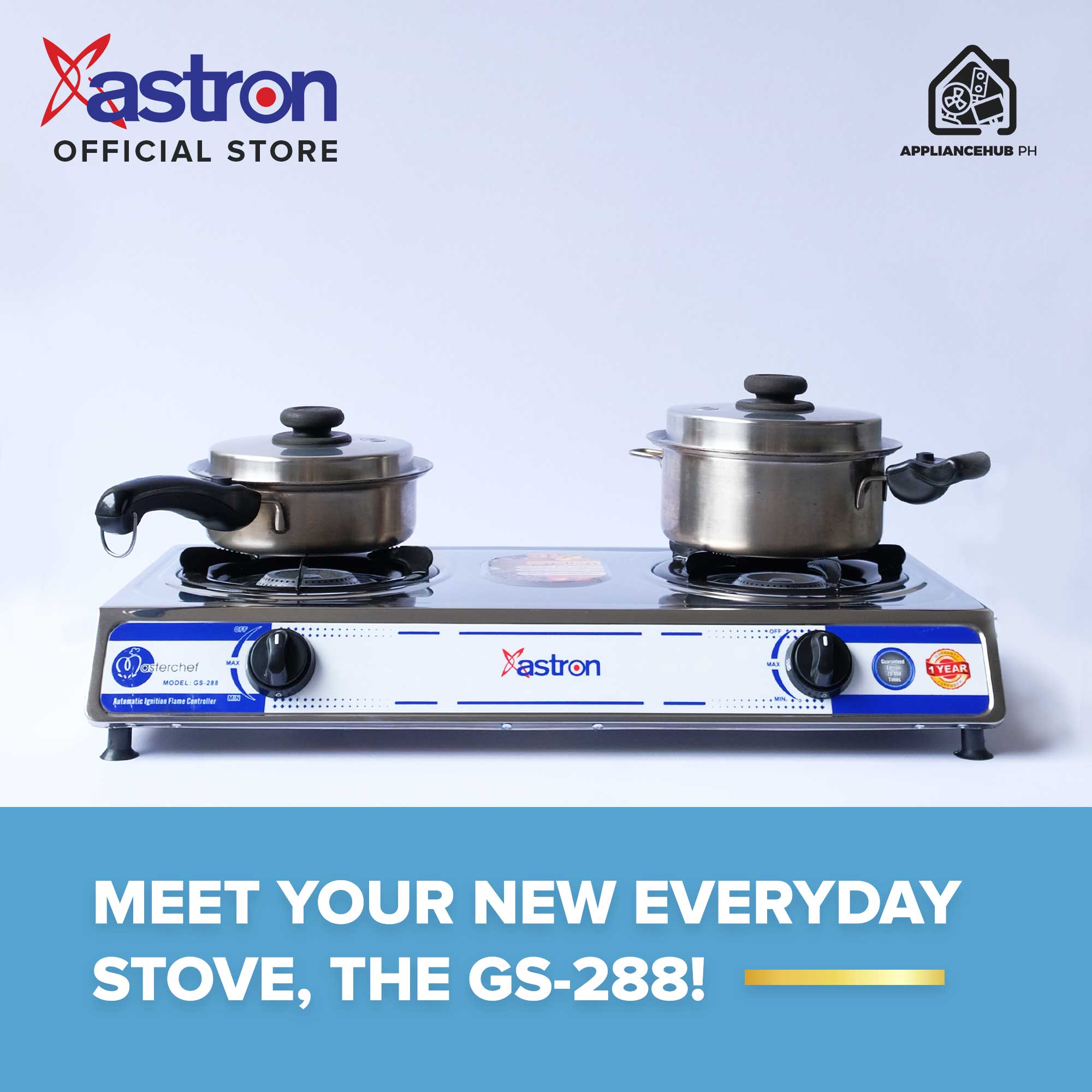 ASTRON GS-288 Heavy Duty Double Burner Gas Stove Stainless Body Astron