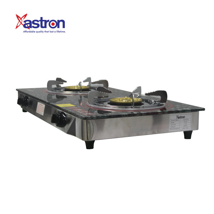 ASTRON GS-99 Heavy Duty Double Burner Gas Stove with Tempered Glass Top Cast Iron Astron