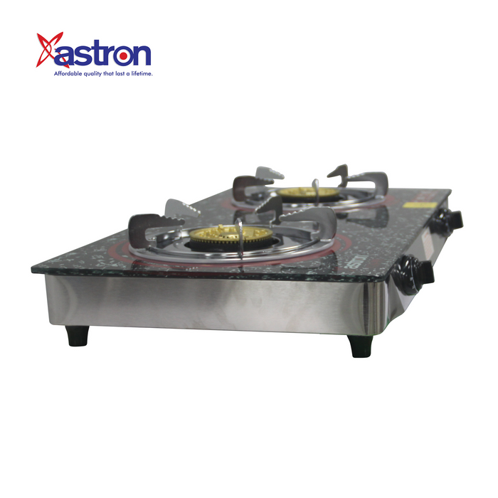 ASTRON GS-99 Heavy Duty Double Burner Gas Stove with Tempered Glass Top Cast Iron Astron
