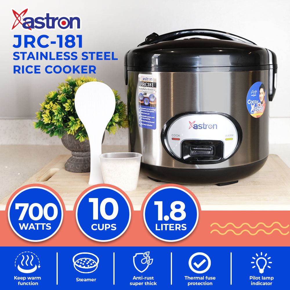 ASTRON JRC-181 1.8L Stainless Steel Rice Cooker w/ Steamer 10 Cups Astron