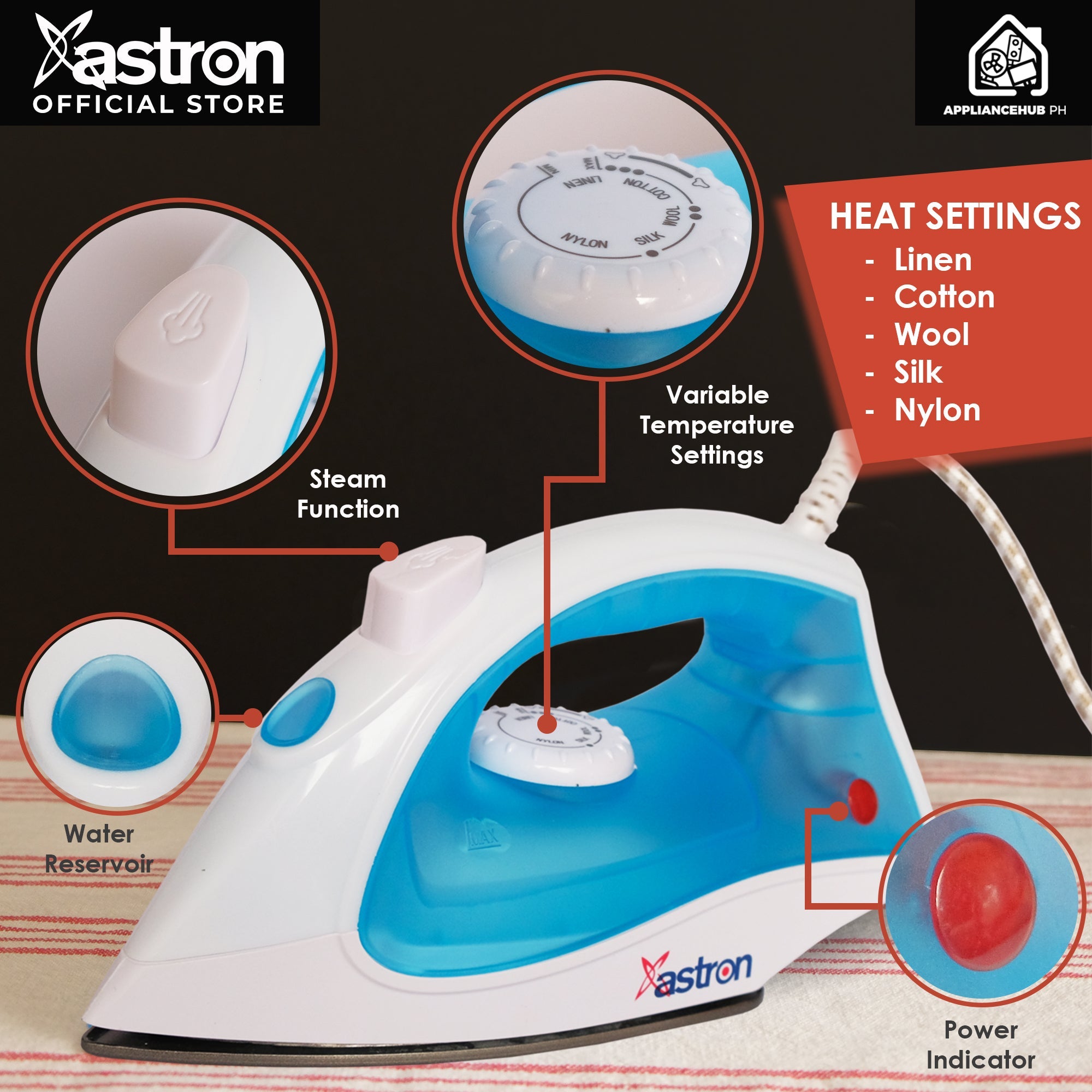 ASTRON PFI-1329T Dry and Steam Electric Flat Iron (1200W) with FREE cup built-in steamer Astron