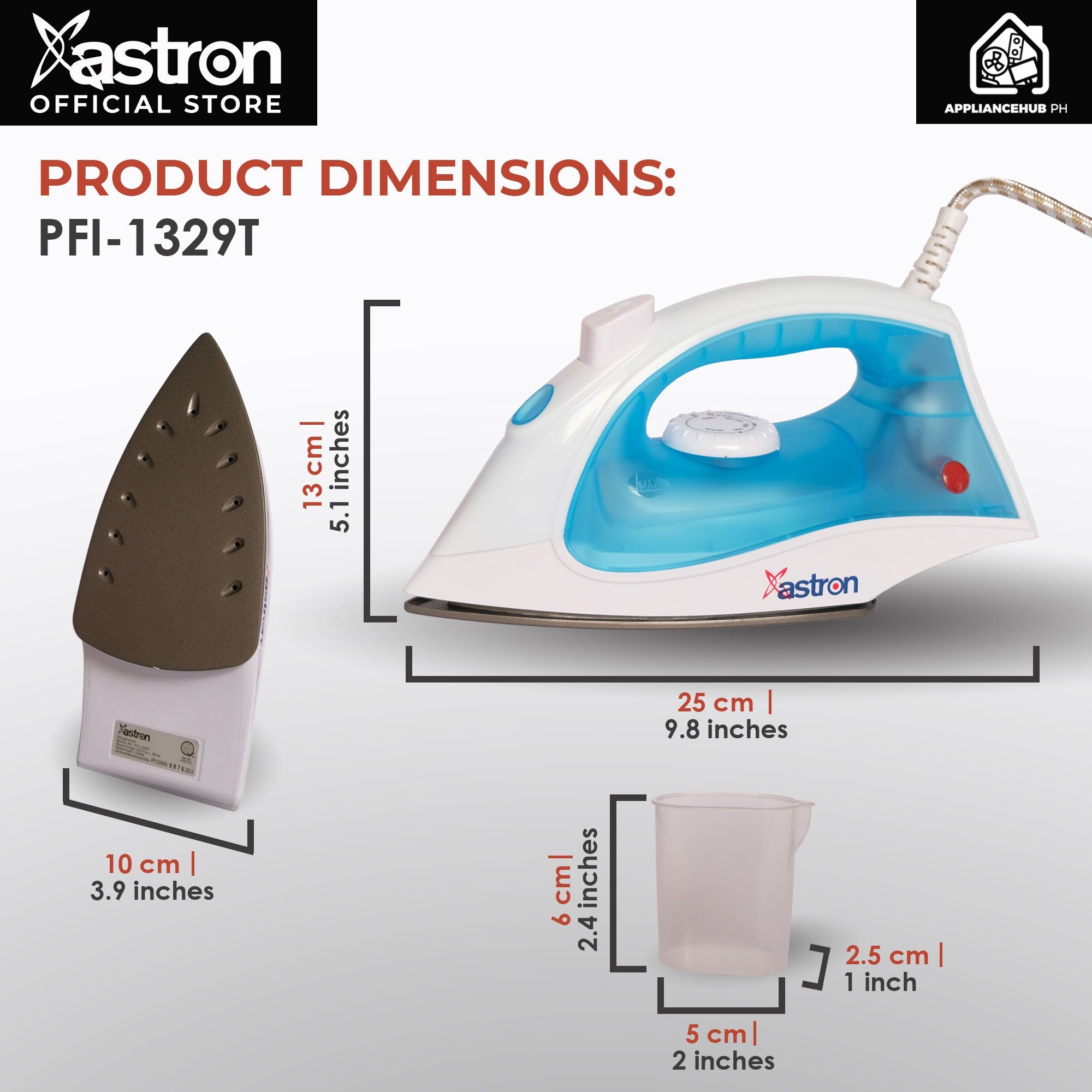 ASTRON PFI-1329T Dry and Steam Electric Flat Iron (1200W) with FREE cup built-in steamer Astron