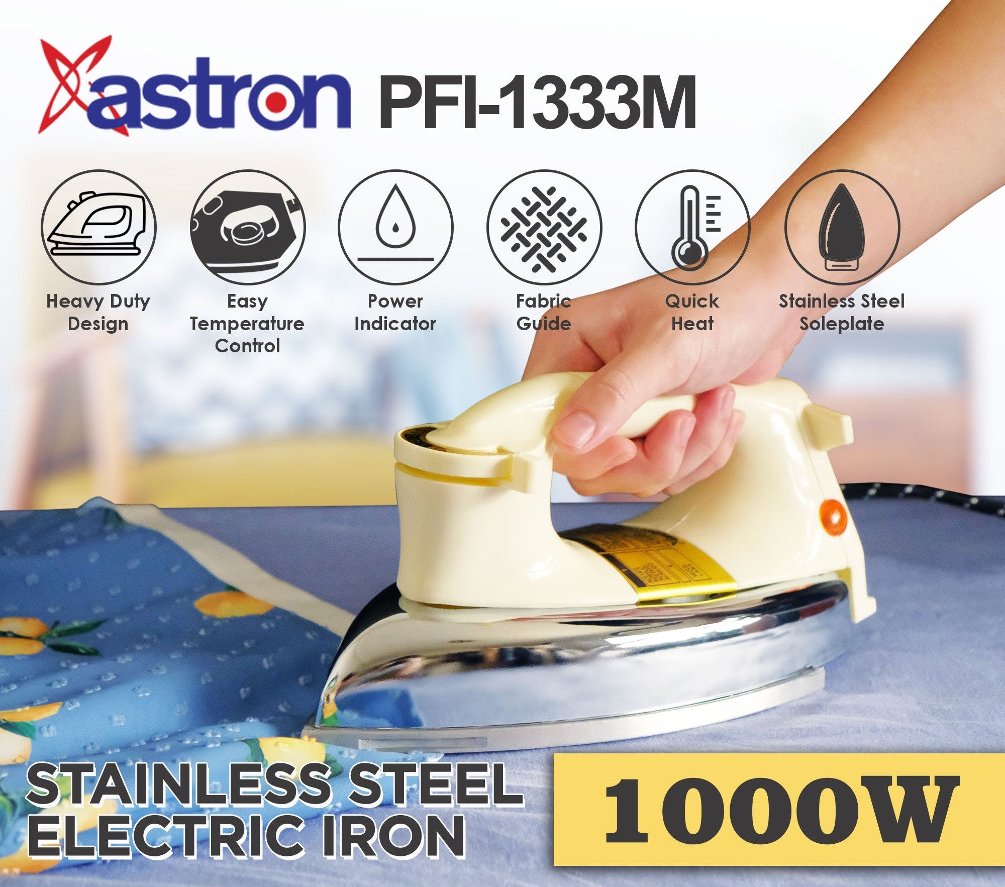 ASTRON PFI-1333M Heavy Duty Stainless Steel Electric Flat Iron (1000W) Astron