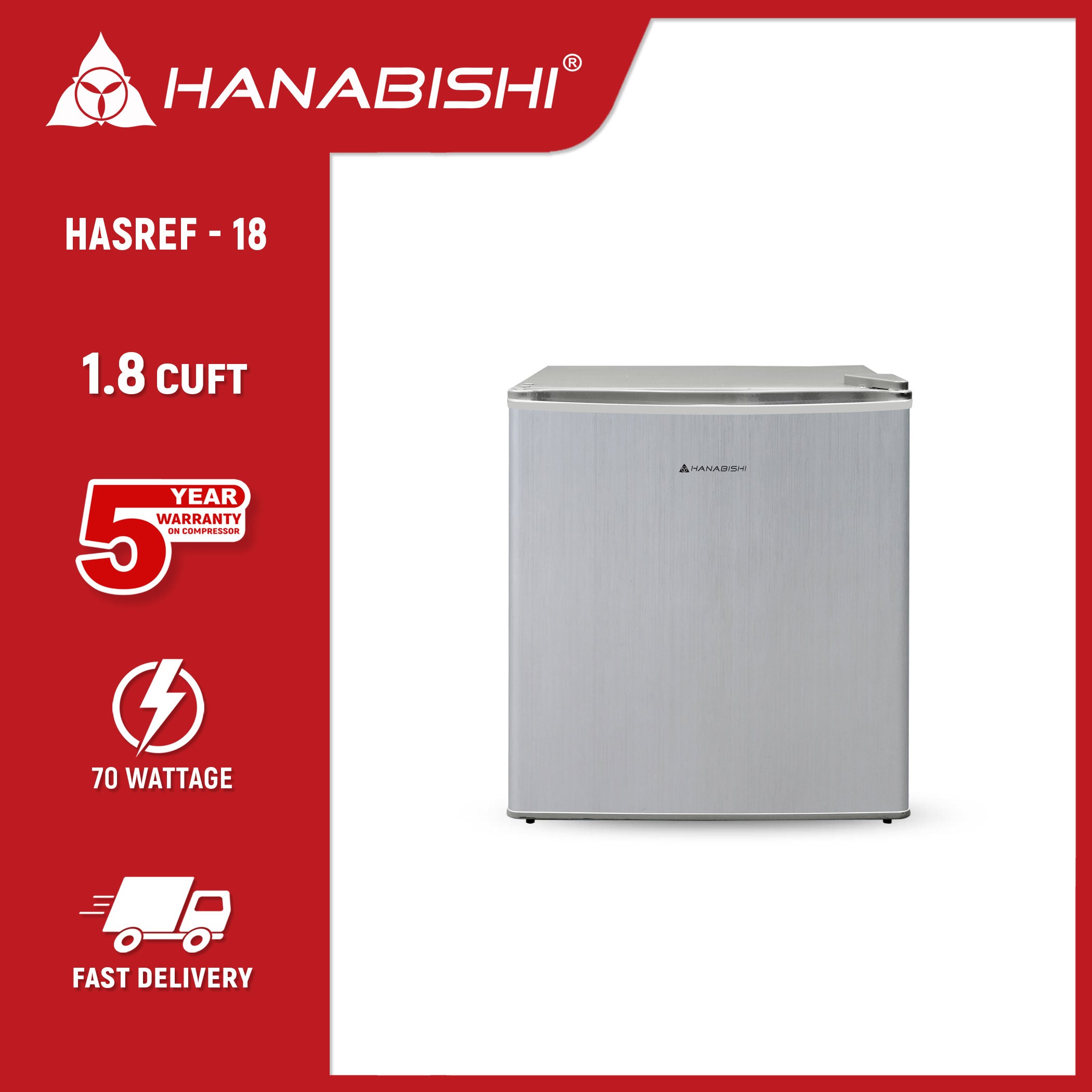 HANABISHI 1.8 cu.ft. Single Door Refrigerator HASREF-18 Hanabishi