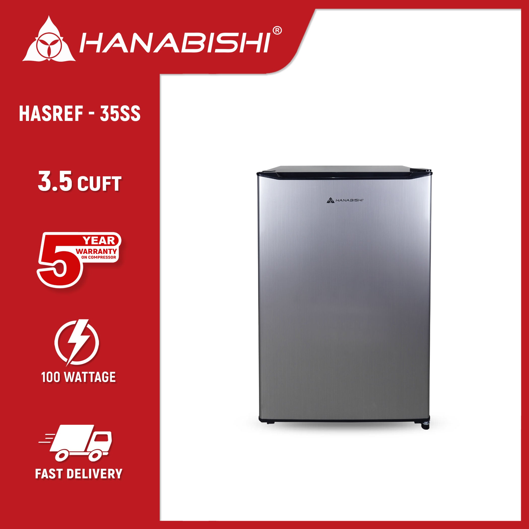 HANABISHI 3.3 cu.ft. Single Door Refrigerator HASREF-33 Hanabishi