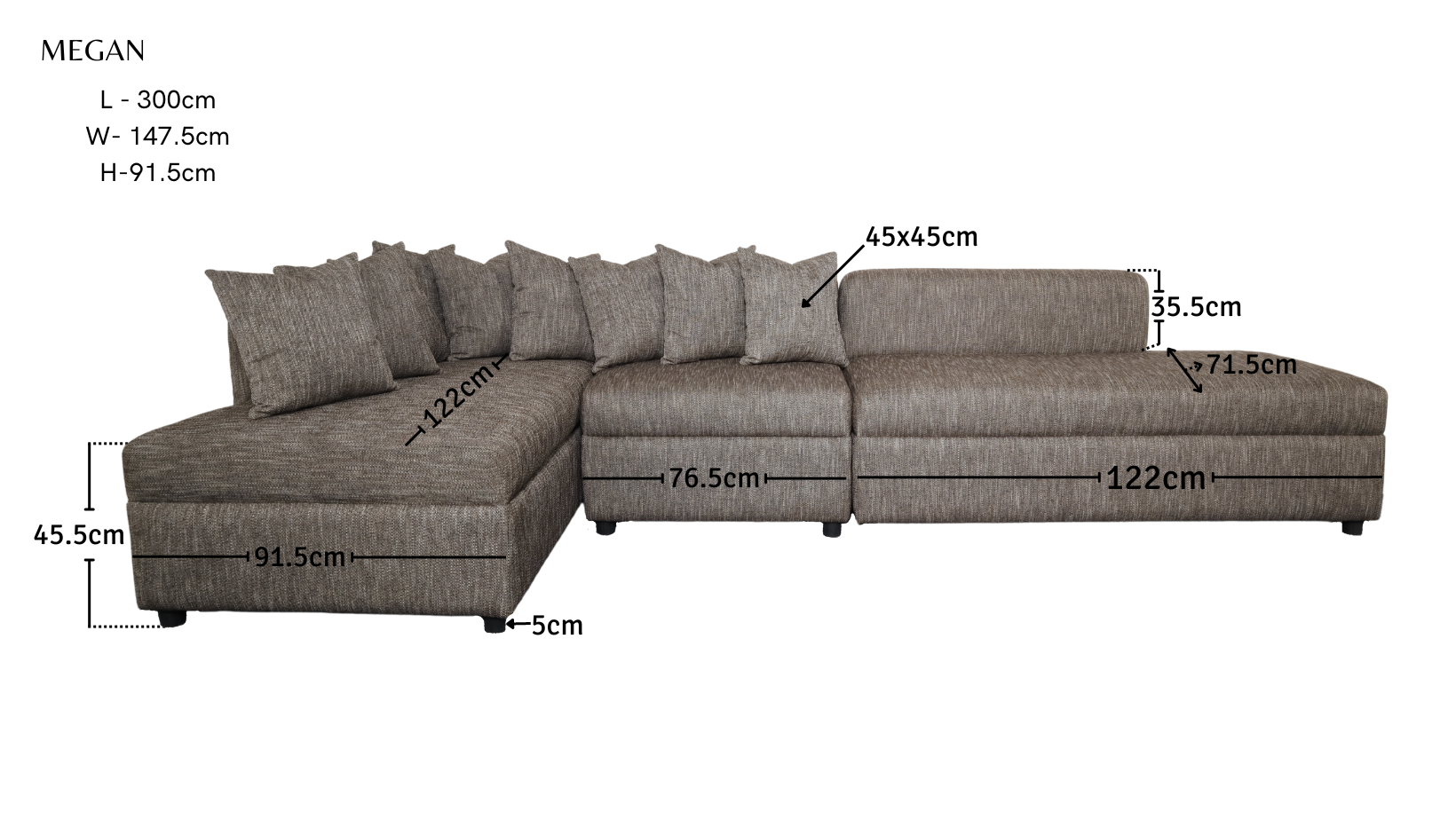 MEGAN L-Shape Fabric Sofa AF Home