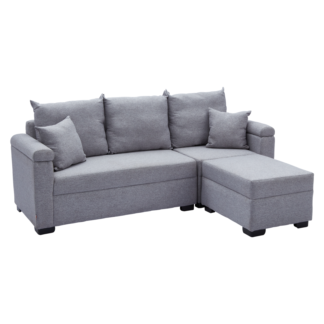 STELLA Fabric Sofa w/ Ottoman and Pillows Furnigo