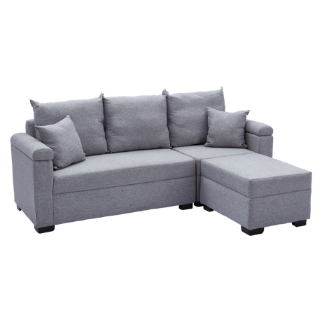 STELLA Fabric Sofa w/ Ottoman and Pillows Furnigo