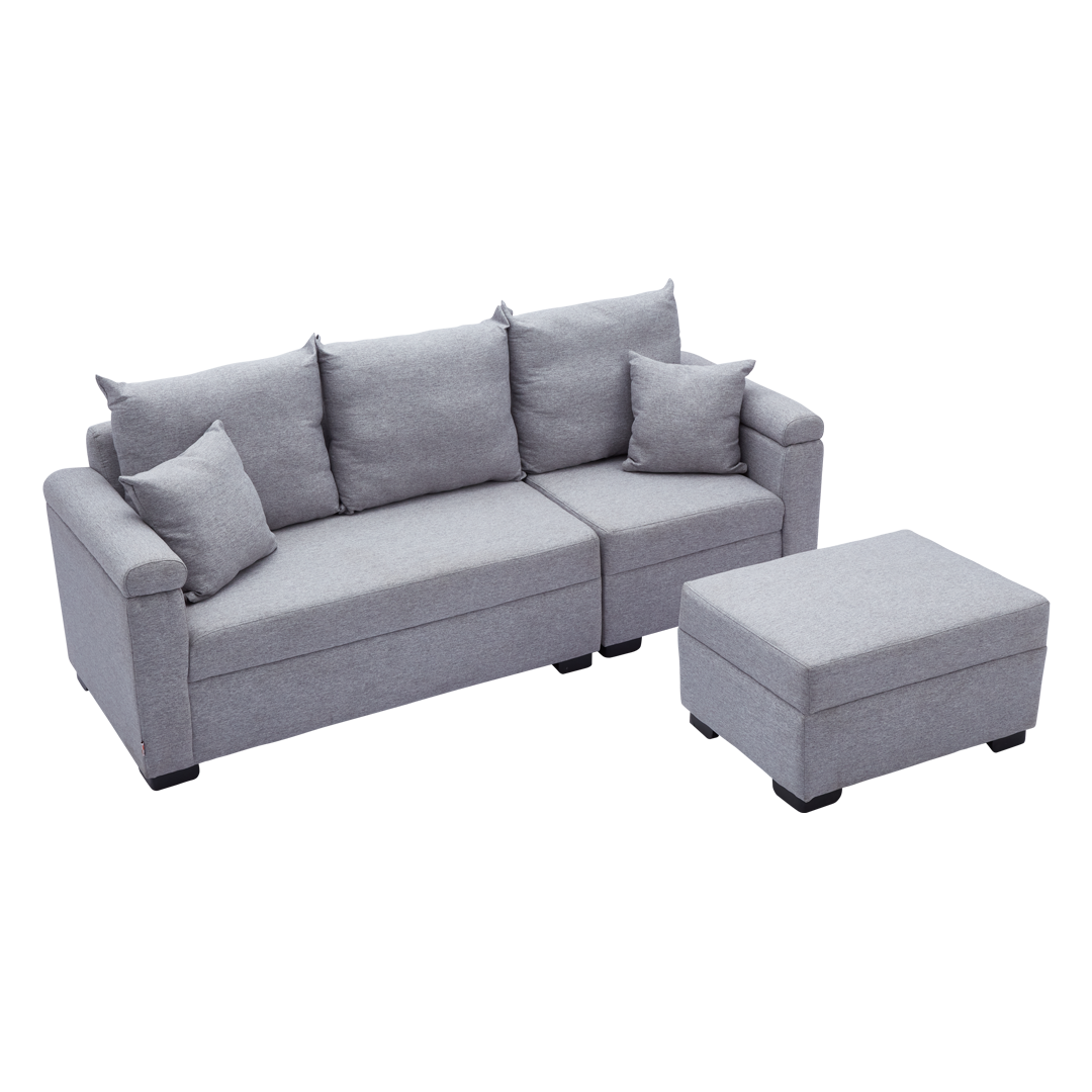 STELLA Fabric Sofa w/ Ottoman and Pillows Furnigo