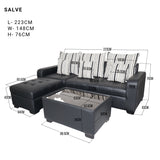 SALVE L-Shape Leather Sofa w/ Free 6 Throw Pillows Upholstered Glass-top Center Table and Ottoman Furnigo